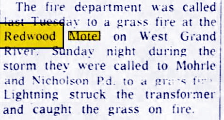 Redwood Motel - Apr 1960 Small Grass Fire